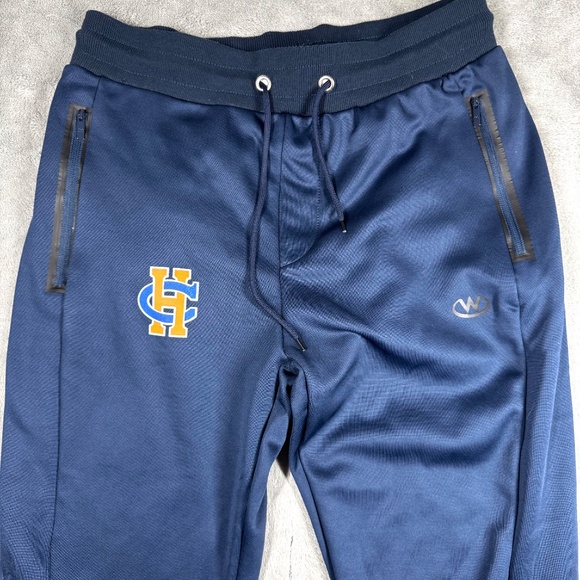 Jian Wang Mens Large Navy Jogger Sweatpants HC Logo Zipper Pockets - Picture 2 of 10